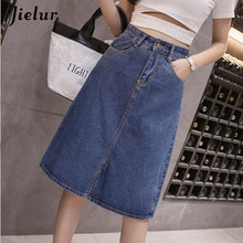 Load image into Gallery viewer, Jielur Summer Jeans Skirt Women Young Chic Harajuku Skirts Denim Ladies Novelty Street Leisure High Waist A Line Blue Jupe Femme
