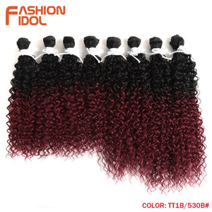 FASHION IDOL Afro Kinky Curly Hair Bundles Weave 16-20inch Ombre Brown Heat Resistant Synthetic Hair Extensions Free Shipping