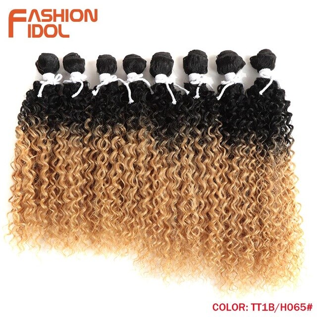 FASHION IDOL Afro Kinky Curly Hair Bundles Weave 16-20inch Ombre Brown Heat Resistant Synthetic Hair Extensions Free Shipping