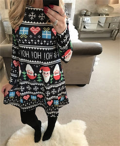 4XL 5XL Large Size Dress Casual Printed Cartoon Christmas Dress Autumn Winter Long Sleeve A -line Dress Plus Size Women Clothing