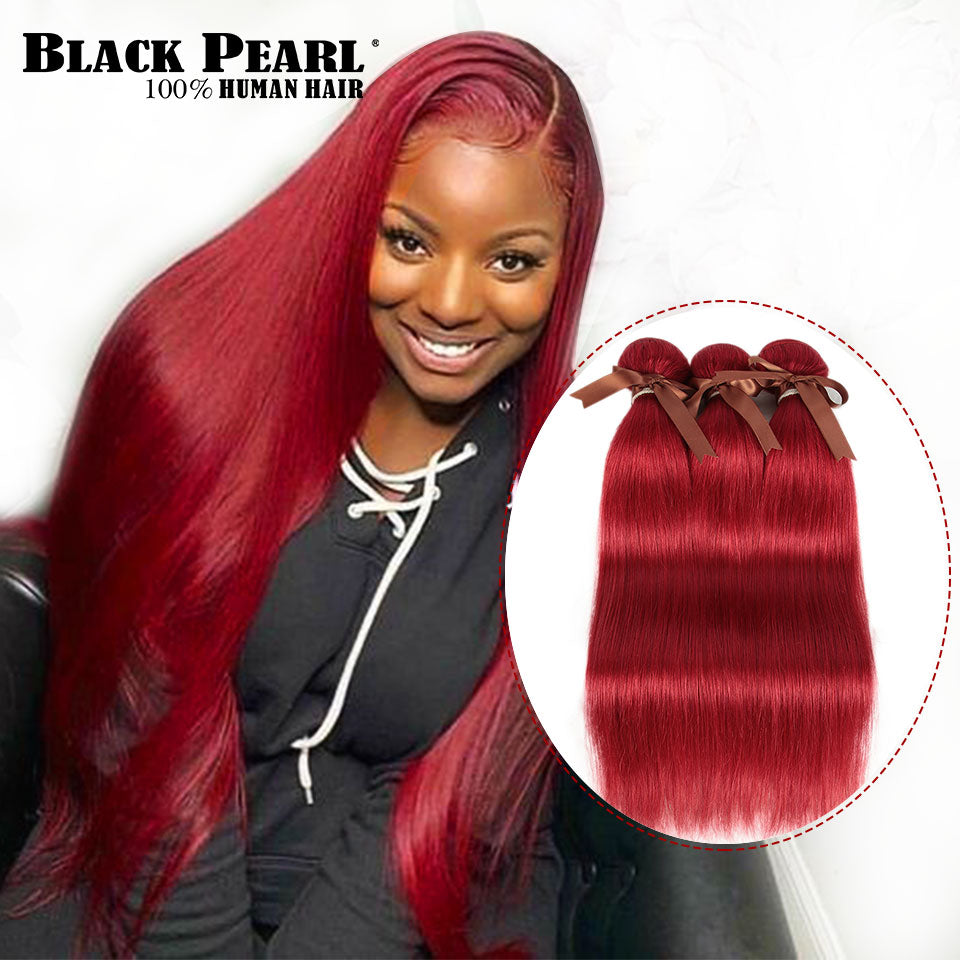 Black Pearl Brazilian Straight Hair Weave 1 Bundles Human Hair Extension Vendors 8 To 28 Inch Remy Red 100% Human Hair Bundles