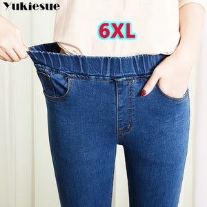 2019 Spring Summer Plus Size 5xl high Elastic Waist Stretch Ankle length push up mom Jeans for Women Skinny Pants Capris Jeans