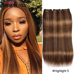 Straight Hair Bundles Brown Peruvian 1/3/4 Human Hair 30 inch Bundles Honey Blonde Highlight Hair Color Extensions 8-28 Remy