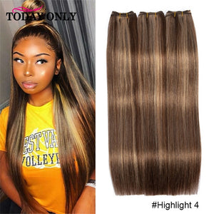 Straight Hair Bundles Brown Peruvian 1/3/4 Human Hair 30 inch Bundles Honey Blonde Highlight Hair Color Extensions 8-28 Remy