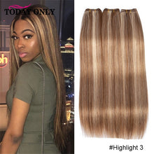 Load image into Gallery viewer, Straight Hair Bundles Brown Peruvian 1/3/4 Human Hair 30 inch Bundles Honey Blonde Highlight Hair Color Extensions 8-28 Remy
