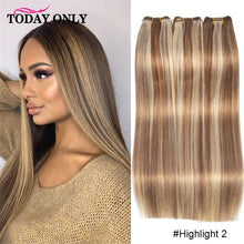 Load image into Gallery viewer, Straight Hair Bundles Brown Peruvian 1/3/4 Human Hair 30 inch Bundles Honey Blonde Highlight Hair Color Extensions 8-28 Remy
