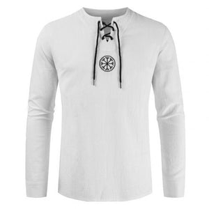 Men Plus Size Shirt Top Ancient Viking Embroidery Lace Up V Neck Long Sleeve Shirt Top For Men&#39;s Clothing