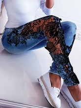 Load image into Gallery viewer, Plus Size 3XL Lace Floral Crochet Hollow-Out Jeans Autumn Women Elegant Sexy Denim Pencil Skinny Jeans

