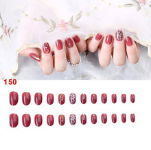 Load image into Gallery viewer, 24Pcs Fake Fingernails Full Cover Short Round Press on Nails Dripping Shape Heart Pendant Nail Tips Wearable Fake Nail with Glue
