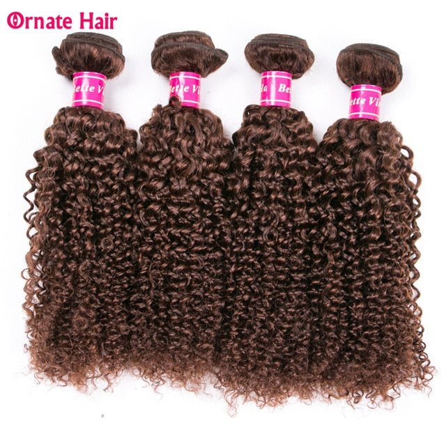 Pre-Colored Light Brown 4 Bundles Malaysian Hair Kinky Curly Bundles Non-Remy Human Hair Middle Ratio
