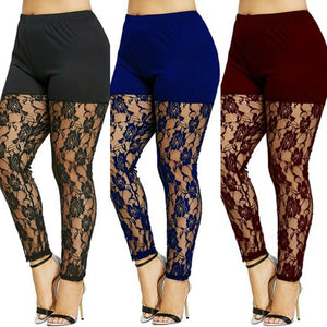 New Women Casual Skinny Pants Leggings Fashion Patchwork Print Mesh Elastic Waist Full Pencil Leggings Plus Size US