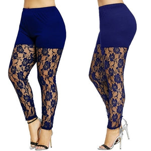 New Women Casual Skinny Pants Leggings Fashion Patchwork Print Mesh Elastic Waist Full Pencil Leggings Plus Size US