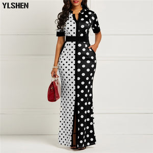 African Dresses for Women Dashiki Polka Dot African Clothes Plus Size Summer White Black Printed Retro Bodycon Long Africa Dress