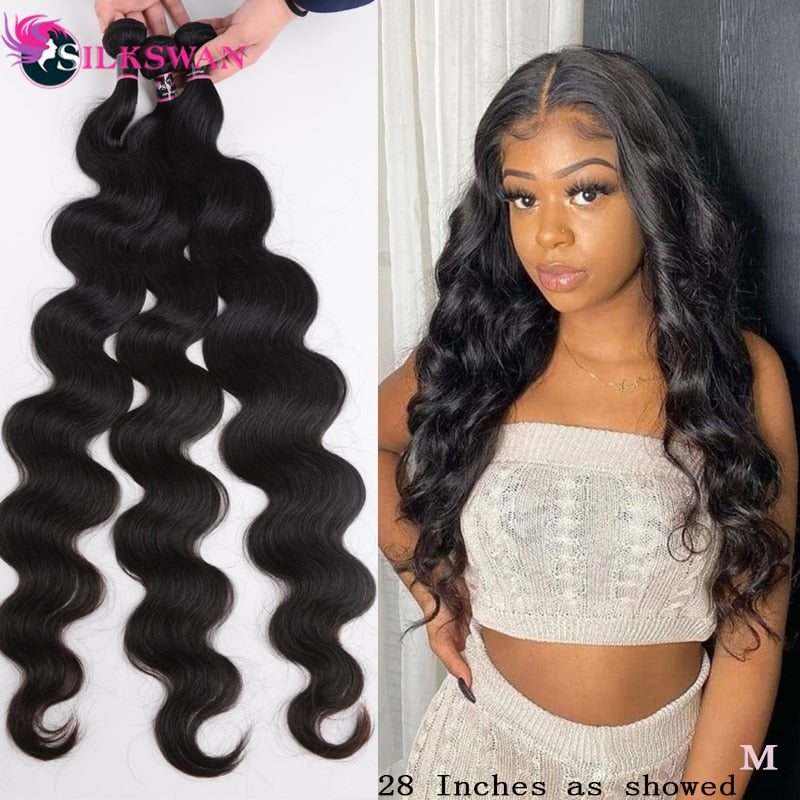 Human Hair Bundles silkswan 26 28 30 Inch Brazilian Hair Bundles Body Wave 1/3/4pcs Bundles Natural Color Remy Hair Extensions