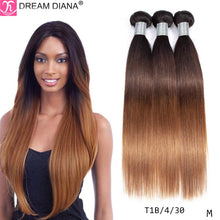 Load image into Gallery viewer, DreamDiana Ombre Peruvian Straight Hair Bundles 1B/4/30 27 99J 2/3 Tone Pre Colored Remy Weaving Ombre Human Hair Extension M
