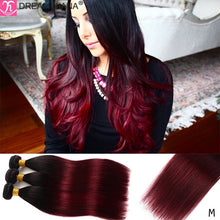 Load image into Gallery viewer, DreamDiana Ombre Peruvian Straight Hair Bundles 1B/4/30 27 99J 2/3 Tone Pre Colored Remy Weaving Ombre Human Hair Extension M
