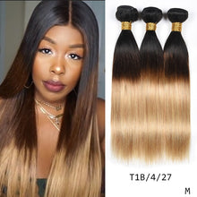 Load image into Gallery viewer, DreamDiana Ombre Peruvian Straight Hair Bundles 1B/4/30 27 99J 2/3 Tone Pre Colored Remy Weaving Ombre Human Hair Extension M
