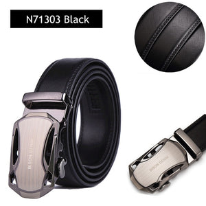 BISON DENIM Men's Belt Cow Leather Belts Brand Fashion Automatic Buckle Black Genuine Leather Belts for Men 3.4cm Width N71314
