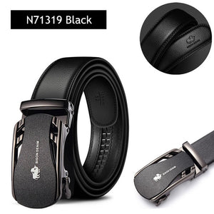 BISON DENIM Men's Belt Cow Leather Belts Brand Fashion Automatic Buckle Black Genuine Leather Belts for Men 3.4cm Width N71314