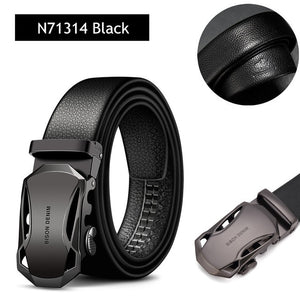BISON DENIM Men's Belt Cow Leather Belts Brand Fashion Automatic Buckle Black Genuine Leather Belts for Men 3.4cm Width N71314