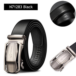 BISON DENIM Men's Belt Cow Leather Belts Brand Fashion Automatic Buckle Black Genuine Leather Belts for Men 3.4cm Width N71314