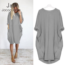 Load image into Gallery viewer, Women Casual Loose Dress with Pocket Ladies Fashion O Neck Long Tops Female T Shirt Dress Streetwear Plus Size 5XL vestidos
