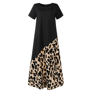 Elegant Women's Printed Sundress ZANZEA 2020 Summer Leopard Maxi Dress Short Sleeve Patchwork Vestidos Plus Size Casual Robe 5XL