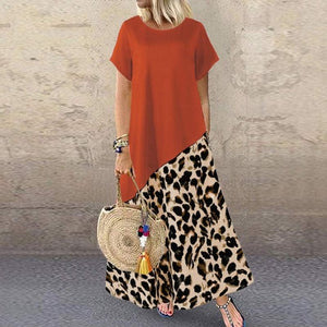 Elegant Women's Printed Sundress ZANZEA 2020 Summer Leopard Maxi Dress Short Sleeve Patchwork Vestidos Plus Size Casual Robe 5XL