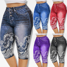 Load image into Gallery viewer, Printed False Denim Yoga Pant 3\4 Women Jeans Leggings High Waist Breeches Capri Pants Super Elastic Jeggings Plus Size 5XL
