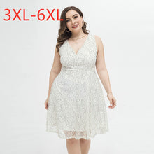 Load image into Gallery viewer, New 2020 summer plus size vest dress for women large sleeveless slim casual lace white elegant V neck dresses 3XL 4XL 5XL 6XL
