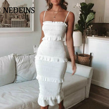 Load image into Gallery viewer, NEDEINS Summer Fashion Sling Long Dress Women 2020 Casual Party Dress Female Ruffles Vestidos Plus Size Natural Solid Dress
