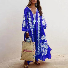 Load image into Gallery viewer, Lipswag Women Plus Size Retro Printed Lantern Sleeve Dress Autumn Casual O-neck Party Dresses Fashion Loose Belt Dress Vestidos
