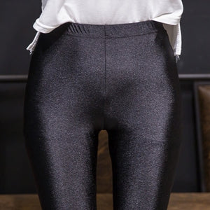 S-XXXL Plus Size Women Shiny Black Legging Autumn Ladies Push Up Slim Leggings High Waist Stretchy Soft Large Size Women Legging