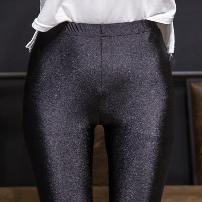 S-XXXL Plus Size Women Shiny Black Legging Autumn Ladies Push Up Slim Leggings High Waist Stretchy Soft Large Size Women Legging