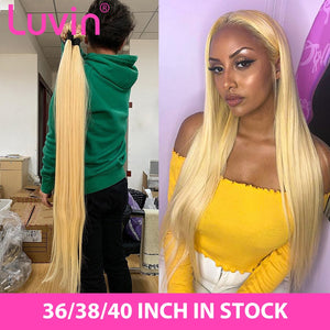 Luvin Straight 28 30 32 34 40 Inch Brazilian Remy Hair 613 Blonde 1 3 4 Bundles Long Human Hair Weave Bundles Free Shipping