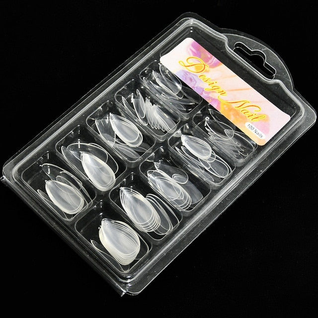 100Pcs Acrylic False Fake Nail Fingernail Professional Full Cover Fasle Nail Art Fingernail Color Card Polish Tips Manicure Set