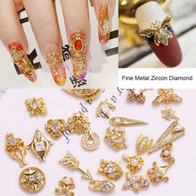 Load image into Gallery viewer, 5pcs metal nail art zircon hollow decorations Nail art Luxury Metal Jewelry fingernail Zircon Diamond charms Manicure decoration
