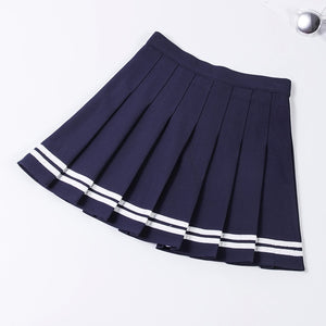XS-XXL High Waist Women's Skirts Striped Pleated Skirt Elastic Waist Female Skirts Sweet Mini Skirts Dance Skirt Plaid Skirt y2k