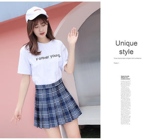 XS-XXL High Waist Women's Skirts Striped Pleated Skirt Elastic Waist Female Skirts Sweet Mini Skirts Dance Skirt Plaid Skirt y2k