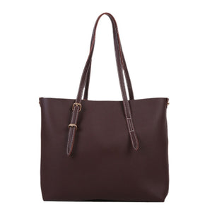 2pcs/Set Solid Color PU Handbag Women Big Capacity Casual Lady Shoulder Clutch Fashion Exquisite Shopping Bag