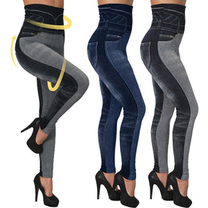 High Waist Imitation Jean Leggings Slim Elastic Seamless Plus Size 3XL Skinny Pencil Pant Female Workout Running Leggings