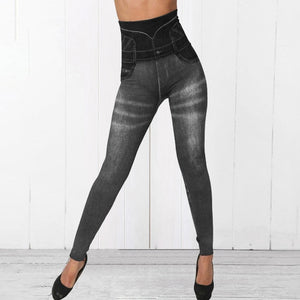 High Waist Imitation Jean Leggings Slim Elastic Seamless Plus Size 3XL Skinny Pencil Pant Female Workout Running Leggings