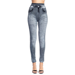 High Waist Imitation Jean Leggings Slim Elastic Seamless Plus Size 3XL Skinny Pencil Pant Female Workout Running Leggings
