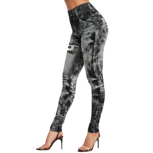 High Waist Imitation Jean Leggings Slim Elastic Seamless Plus Size 3XL Skinny Pencil Pant Female Workout Running Leggings