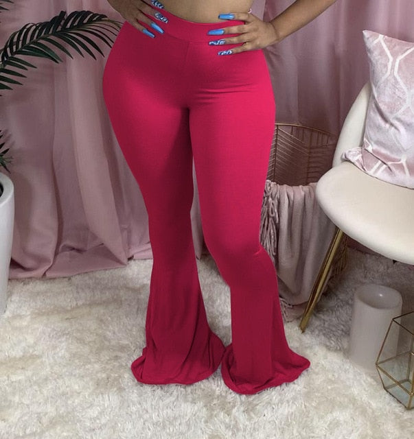 Casual XS-4XL Plus Size Women Elastic Wide Leg Flare Pants Leggings High Waist Trousers Draped Jogger Pants Sweatpants Plus Size