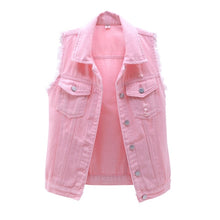 Load image into Gallery viewer, Autumn Women Plus size Denim Vest Sleeveless Waistcoat Students Casual Tops Jeans Jackets Red Pink Purple Yellow Blue White KW03
