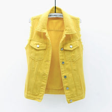Load image into Gallery viewer, Autumn Women Plus size Denim Vest Sleeveless Waistcoat Students Casual Tops Jeans Jackets Red Pink Purple Yellow Blue White KW03

