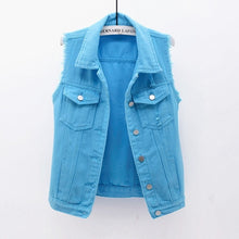 Load image into Gallery viewer, Autumn Women Plus size Denim Vest Sleeveless Waistcoat Students Casual Tops Jeans Jackets Red Pink Purple Yellow Blue White KW03
