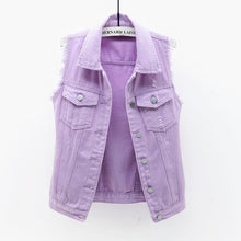 Load image into Gallery viewer, Autumn Women Plus size Denim Vest Sleeveless Waistcoat Students Casual Tops Jeans Jackets Red Pink Purple Yellow Blue White KW03
