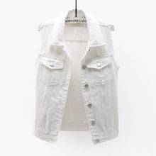 Load image into Gallery viewer, Autumn Women Plus size Denim Vest Sleeveless Waistcoat Students Casual Tops Jeans Jackets Red Pink Purple Yellow Blue White KW03
